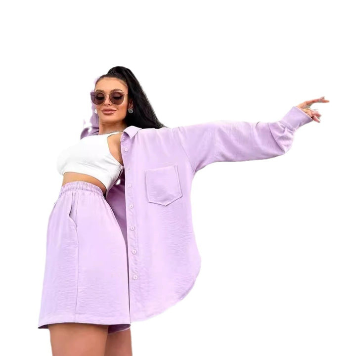 Damen Lässiges Sommer-Set mit leichter Blusenjacke und bequemen Shorts Drune