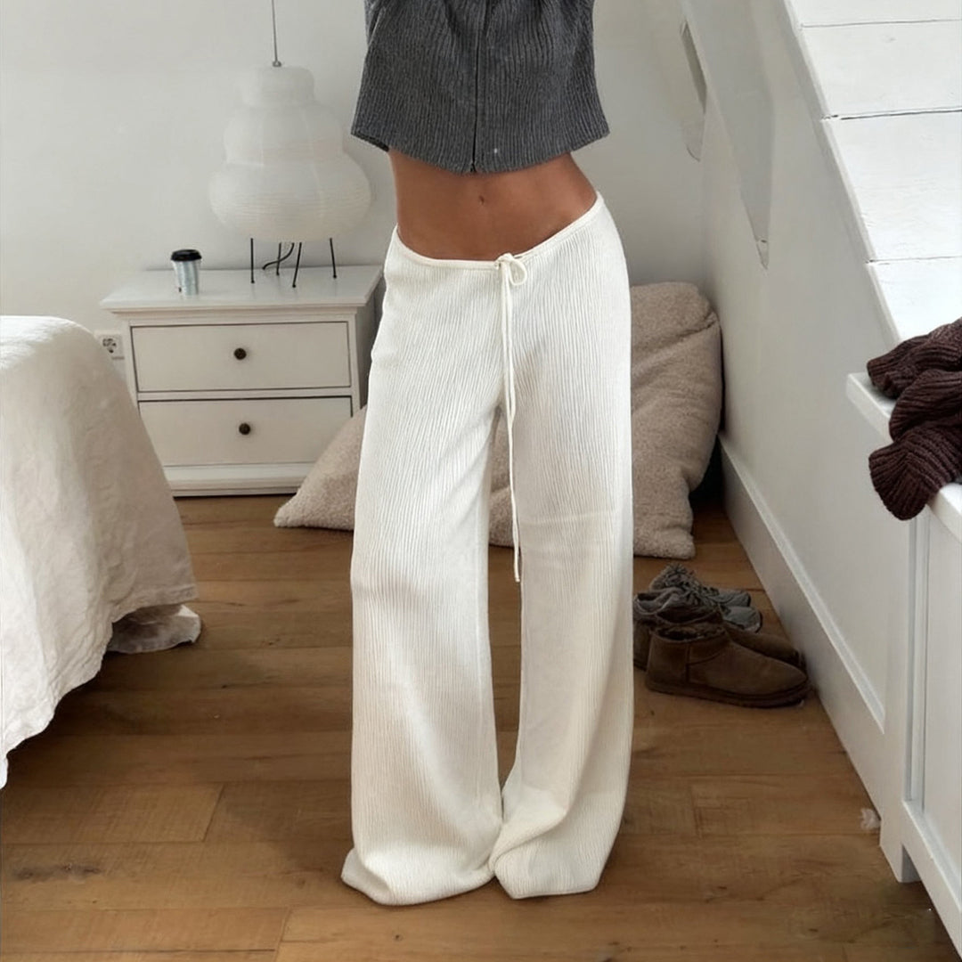 Damen lässige Wide-Leg-Hose mit verstellbarem Bund Drune