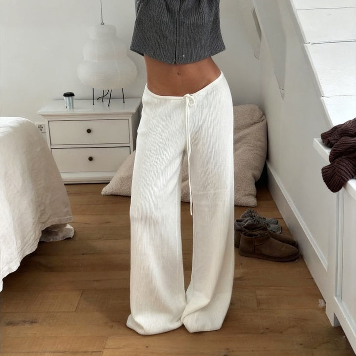 Damen lässige Wide-Leg-Hose mit verstellbarem Bund Drune