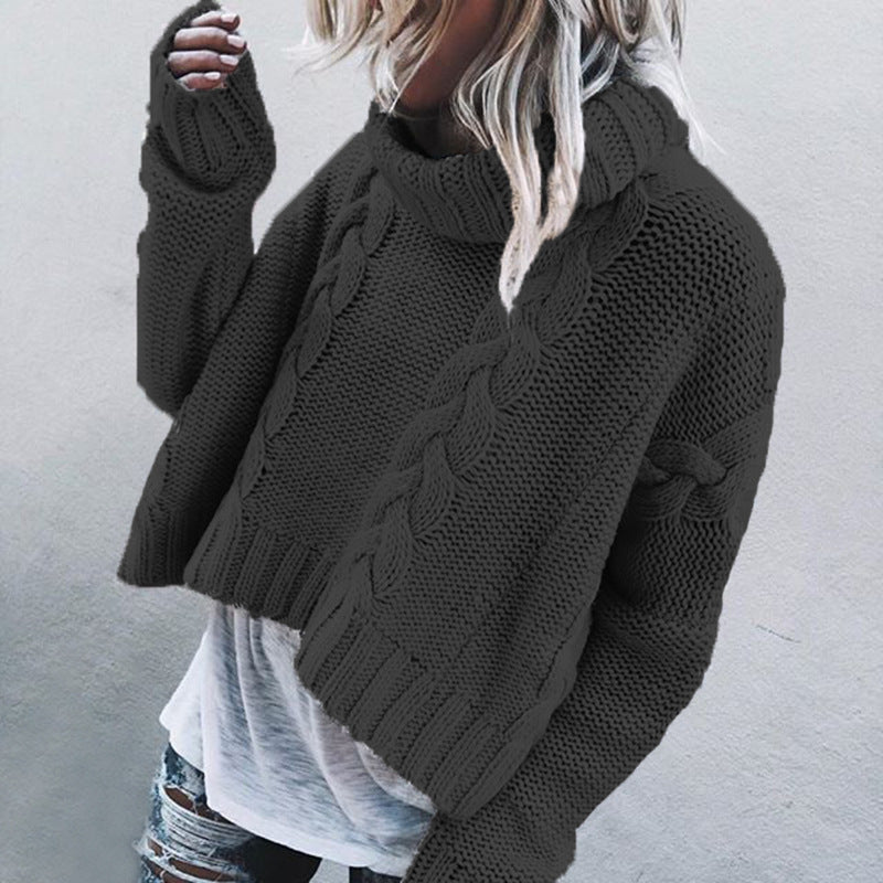 Damen Grobstrickpullover mit weitem Rollkragen und Zopfmuster Drune