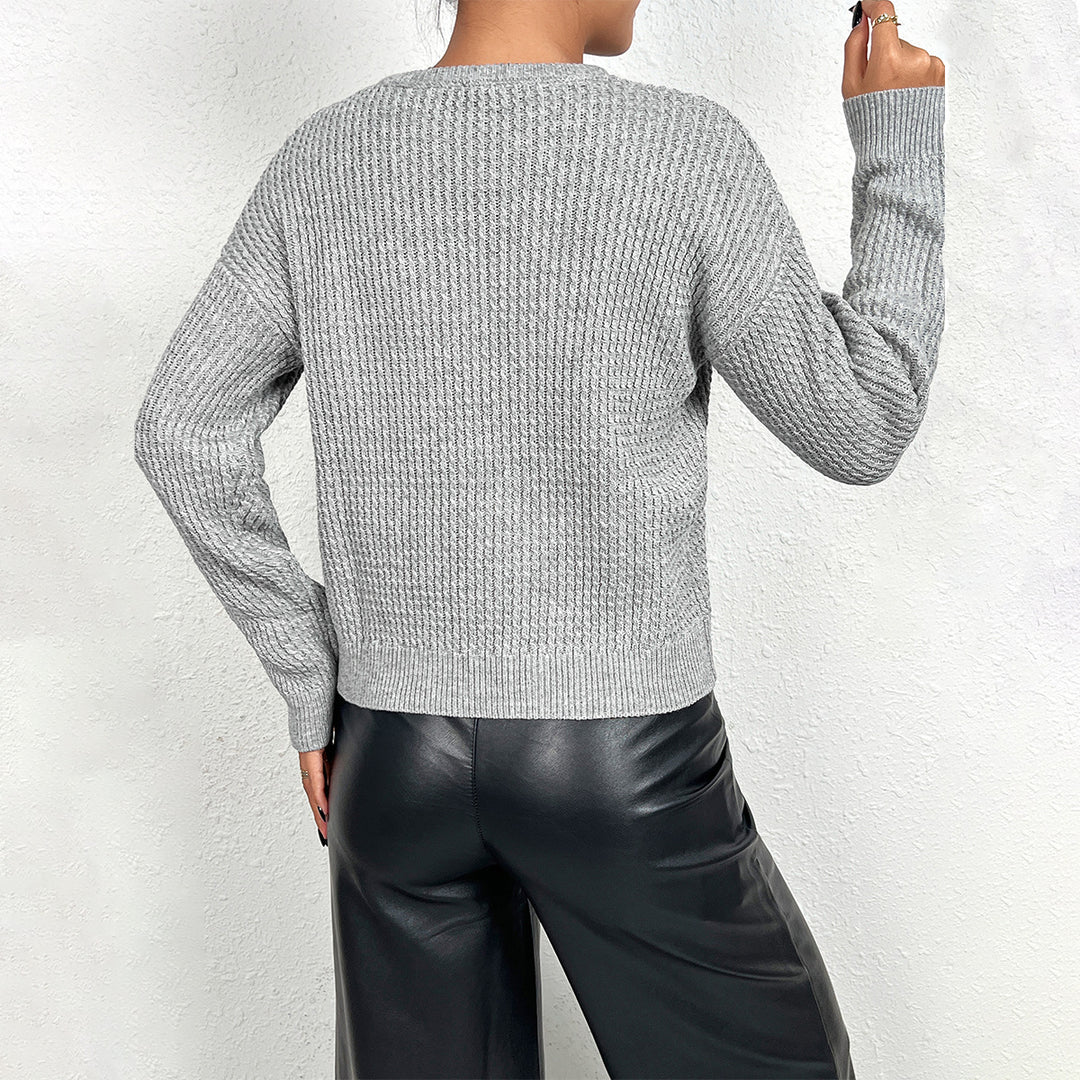 Damen Strickoberteil mit Henley-Ausschnitt und strukturiertem Muster Drune