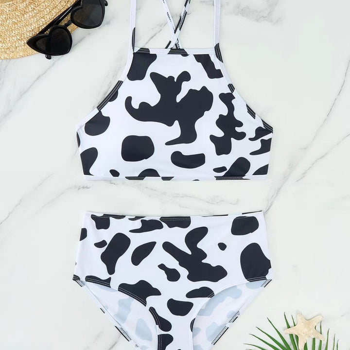 Damen Hochgeschnittener Bikini mit kreativem Muster Drune