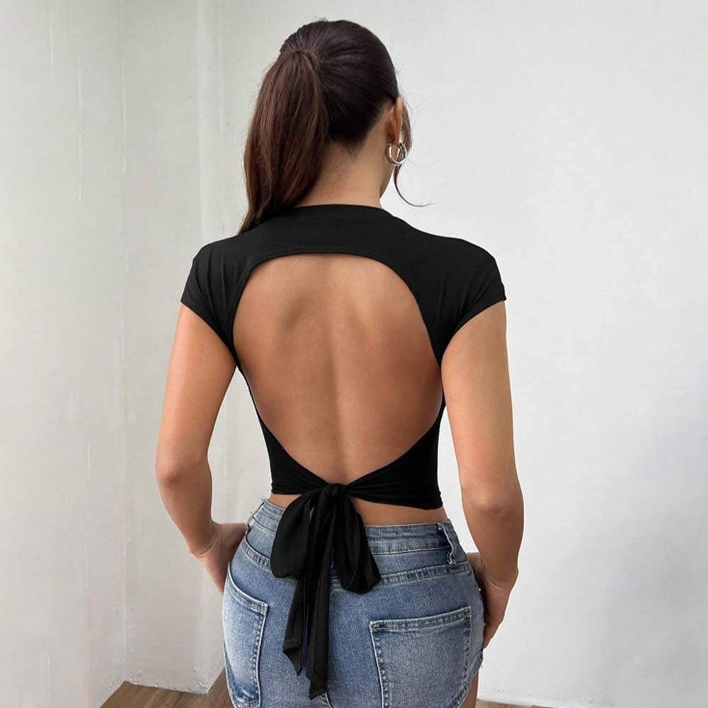 Damen figurbetontes Crop-Top mit ästhetischen Cut-Out-Ärmeln Drune