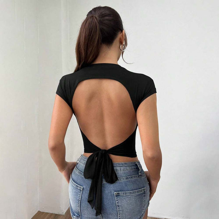 Damen figurbetontes Crop-Top mit ästhetischen Cut-Out-Ärmeln Drune