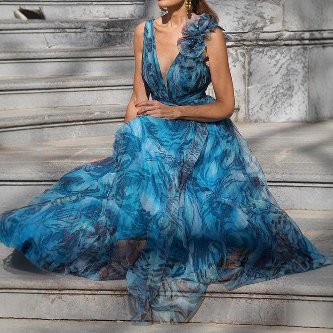 Damen Elegantes Maxikleid mit zarten Rüschendetails und blickdichtem Chiffon Drune