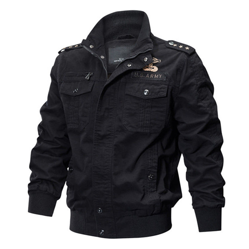 Herren nan militärisch inspiriertes Bomber-Fieldjacke mit Epauletten, verdecktem Reißverschluss und Klappbrusttaschen Drune