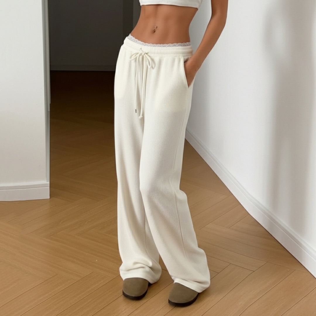 Damen Weite Lounge-Hosen mit elastischem Bund und Bindegürtel Drune
