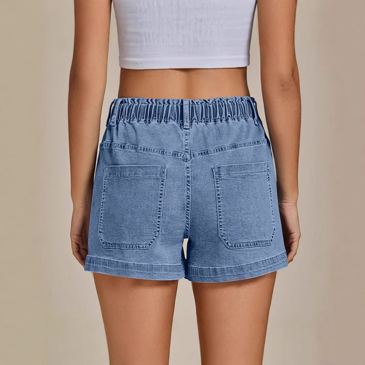 Damen bequeme Denim-Shorts mit Gummizug und praktischen Taschen Drune