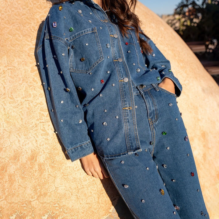 Damen Denim-Set mit bunten Applikationen und weitem Schnitt Drune