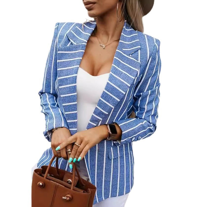 Damen Eleganter Streifenblazer mit tailliertem Schnitt und langen Ärmeln Drune