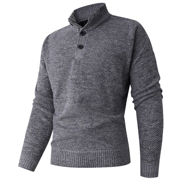 Herren Strickpullover mit modernem Stehkragen und dekorativen Knopfdetails Drune