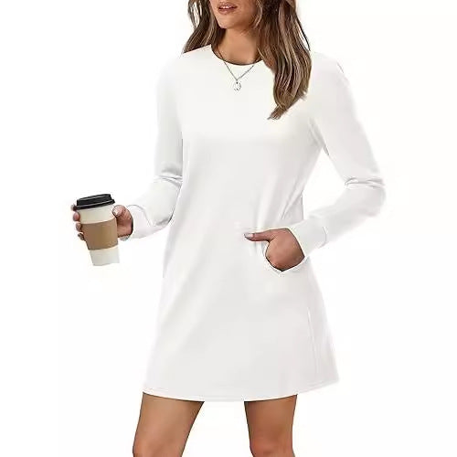Damen lässiges Sweatkleid mit langem Arm und Rundhalsausschnitt Drune