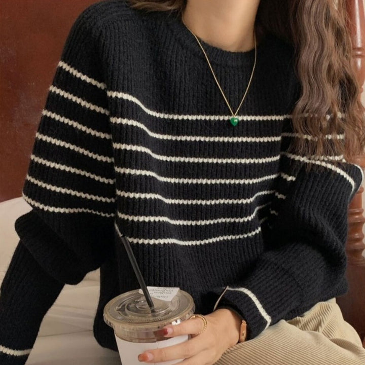 Damen lässiger Pullover mit streifenförmigem Muster und modernem Schnitt Drune