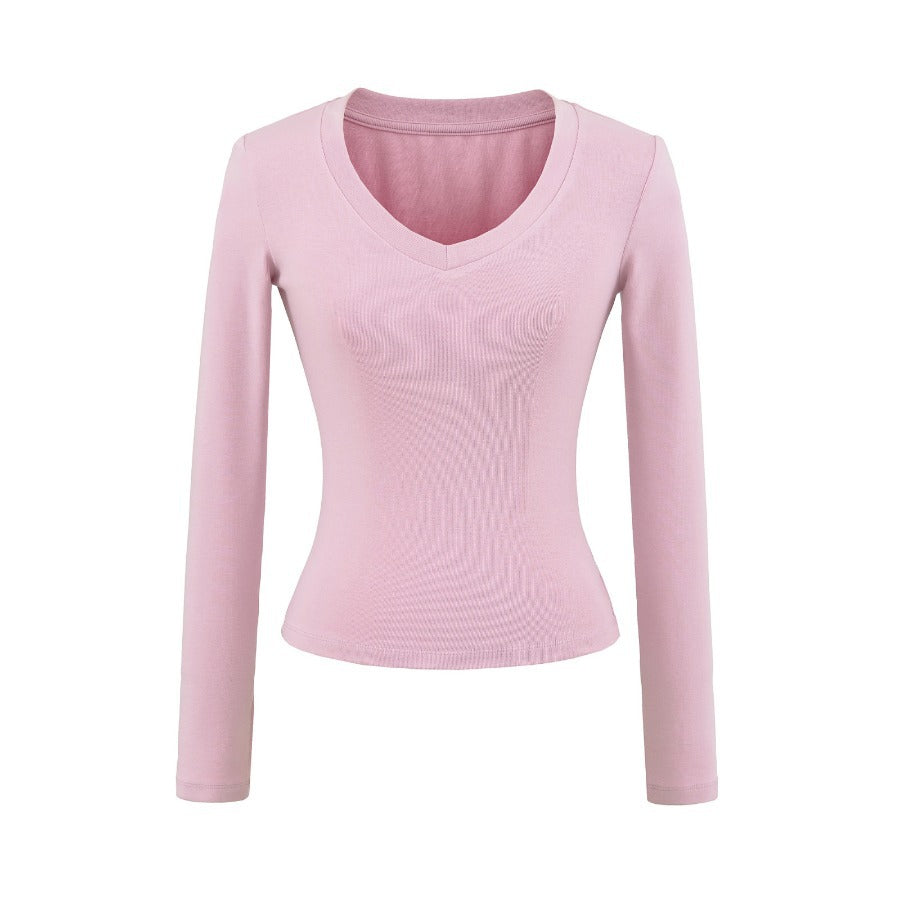 Damen Langarmshirt mit V-Ausschnitt und figurbetonendem Schnitt Drune