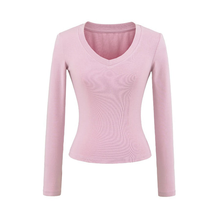 Damen Langarmshirt mit V-Ausschnitt und figurbetonendem Schnitt Drune
