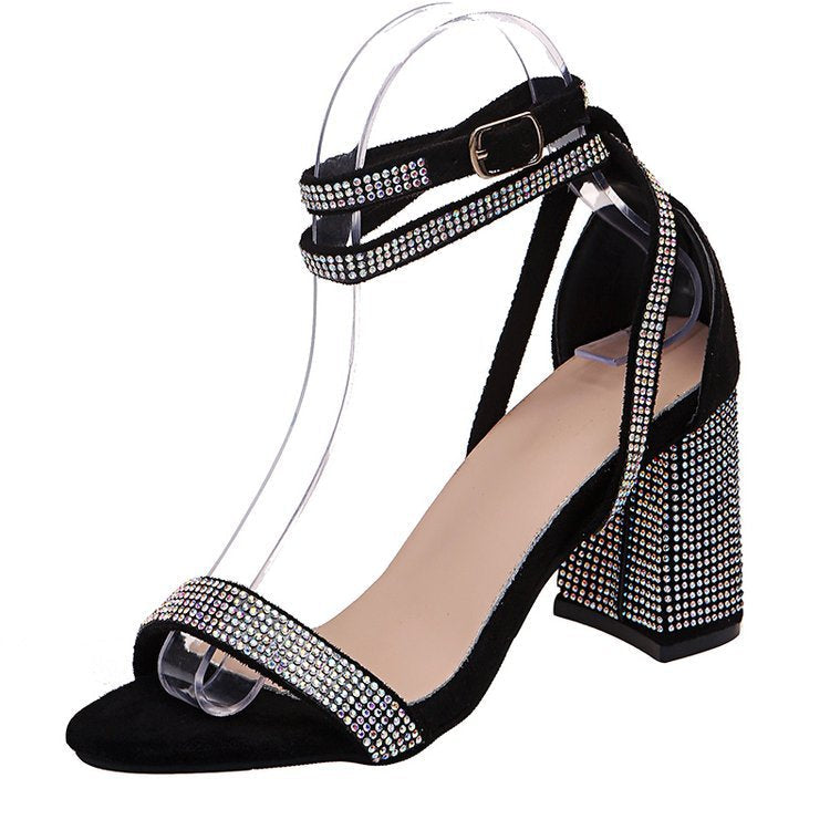 Damen Glamouröse Hochzeits Sandalen mit funkelnden Kristallen und Blockabsatz Drune