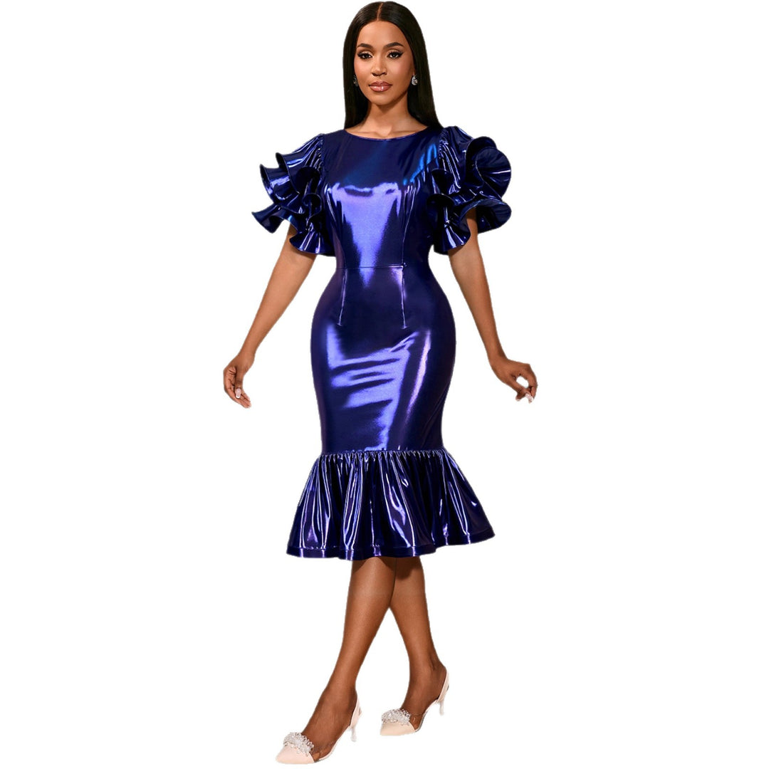 Damen Glamouröses Abendkleid mit voluminösen Rüschenschultern Drune