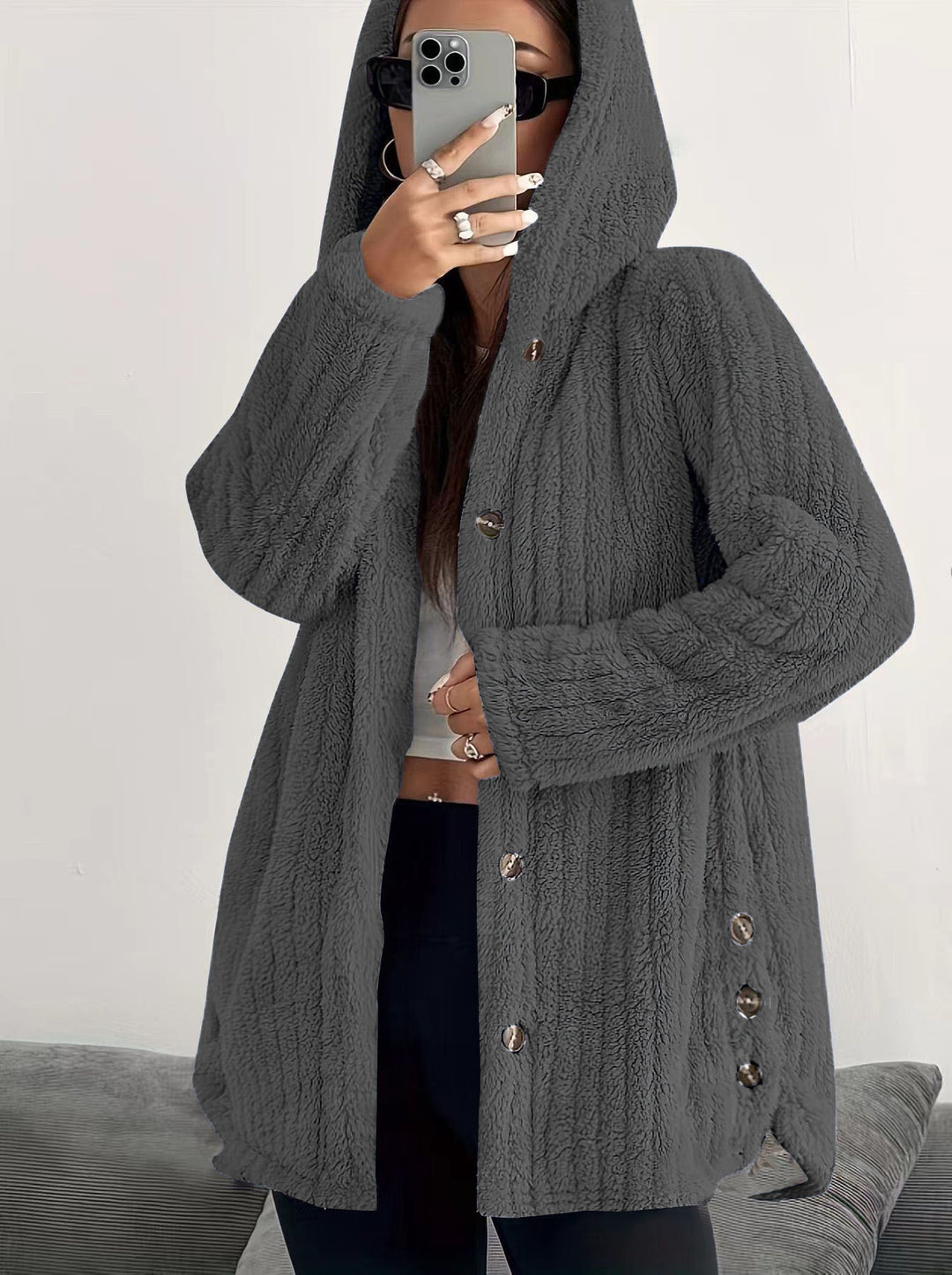 Damen Kuschelige Fleecejacke mit Kapuze Drune