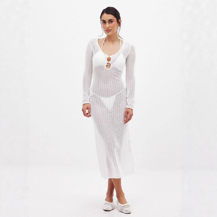 Damen langärmliges Strickkleid im modernen Netzdesign Drune