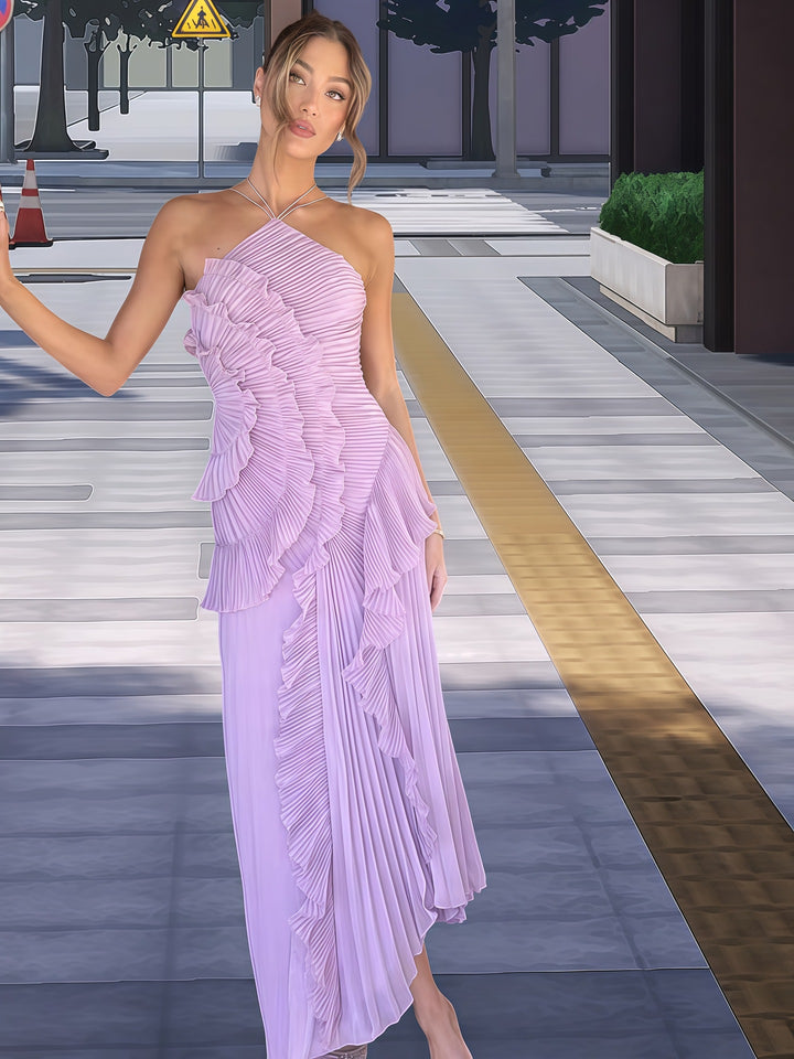 Damen Elegantes Wickelkleid mit fließendem Faltenrock und asymmetrischen Rüschendetails Drune