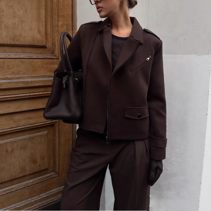 Damen modische cropped Jacke im minimalistischen Stil mit Taschen Drune