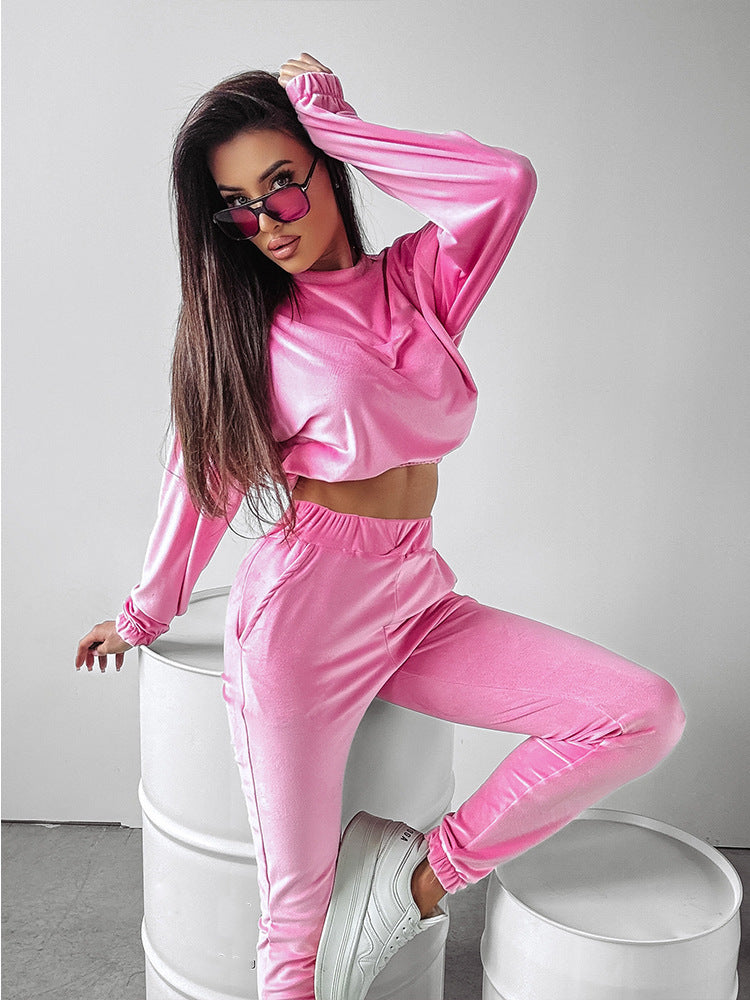 Damen modisches Cropped-Sweat-Set mit elastischem Bund und lässigen Hosen Drune