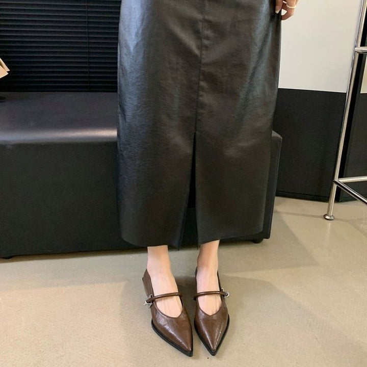 Damen elegante Ballerinas mit zeitgemäßem Riemchen und spitzem Design Drune