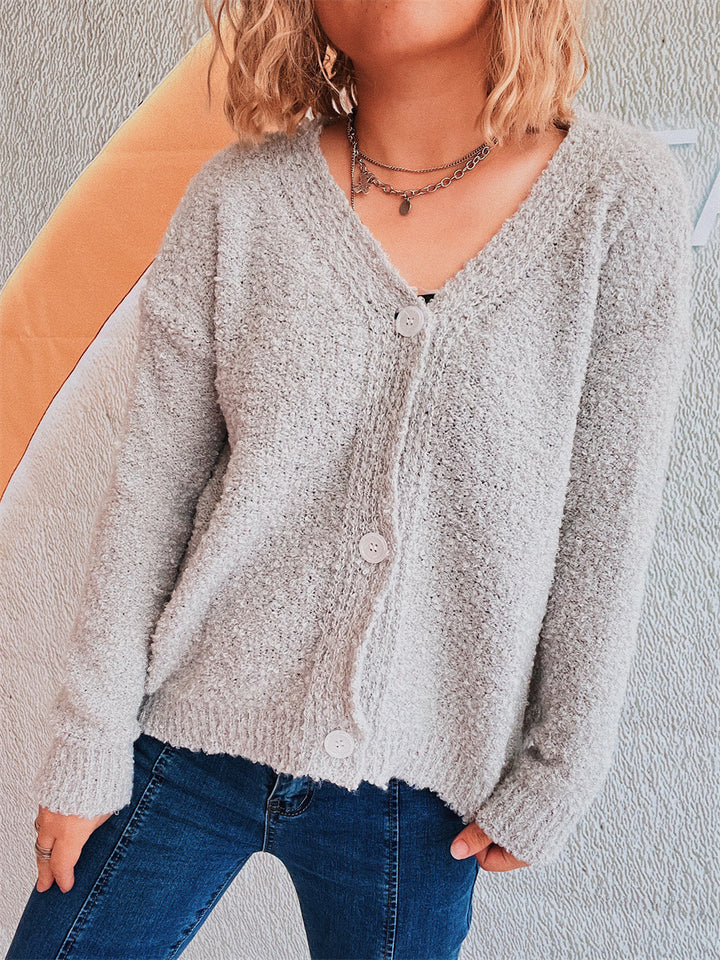 Damen gemütlicher Strickcardigan mit Knopfdetails und V-Ausschnitt Drune