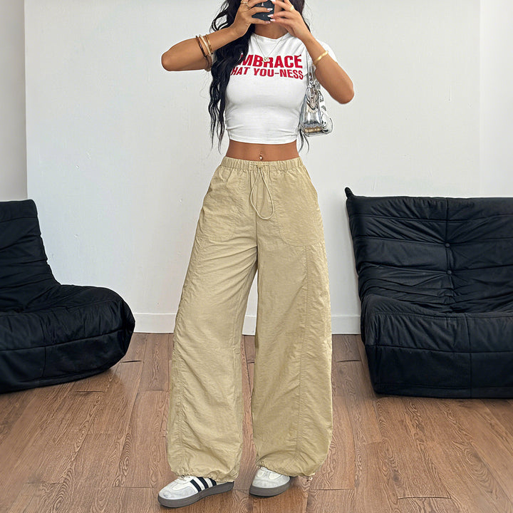 Damen Weite Leinenhose mit elastischem Bund und seitlichen Taschen Drune