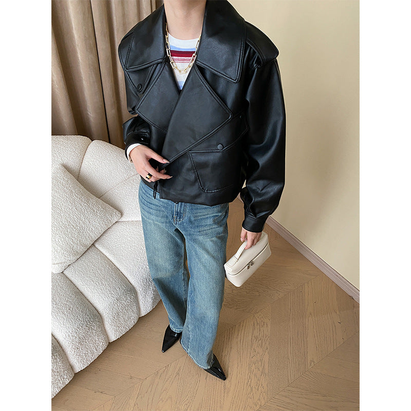 Damen Modische Bikerjacke aus Kunstleder Drune
