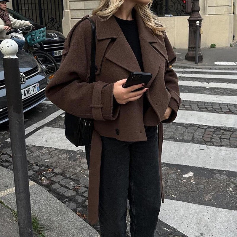 Damen modische cropped Jacke im Trench-Stil Drune