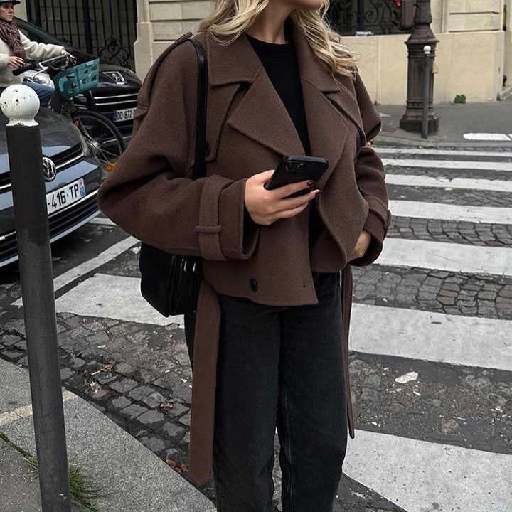 Damen modische cropped Jacke im Trench-Stil Drune