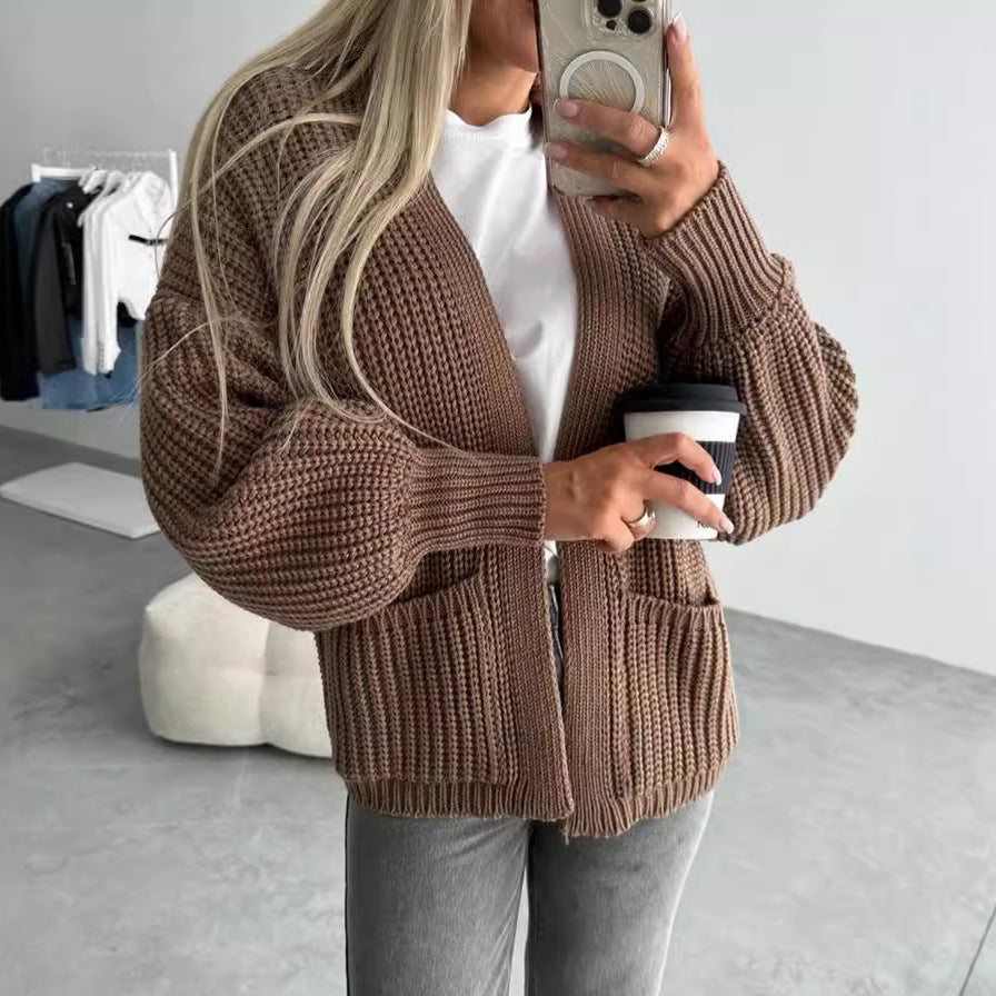 Damen Strickjacke mit strukturierter Oberfläche und voluminösen Ärmeln Drune