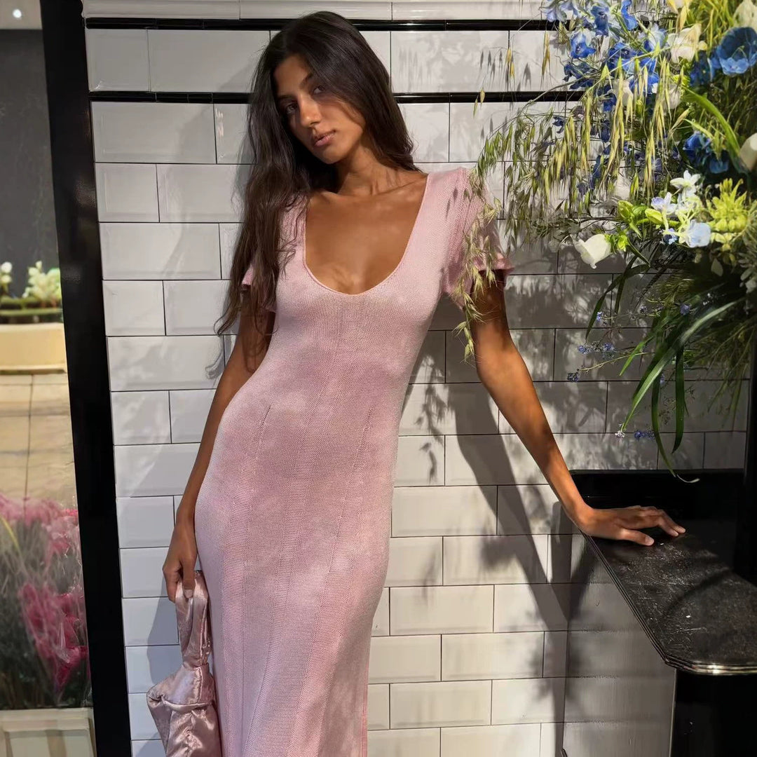 Damen elegantes figurbetontes Maxikleid mit V-Ausschnitt Drune