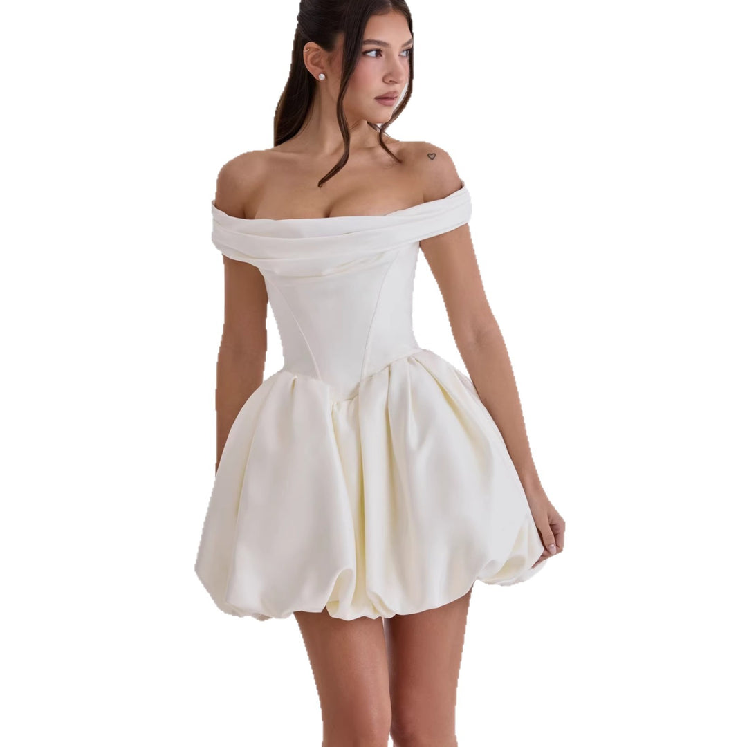 Damen Off-Shoulder Cocktailkleid mit voluminösem Rock Drune
