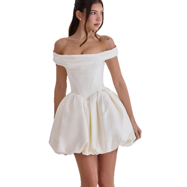 Damen Off-Shoulder Cocktailkleid mit voluminösem Rock Drune