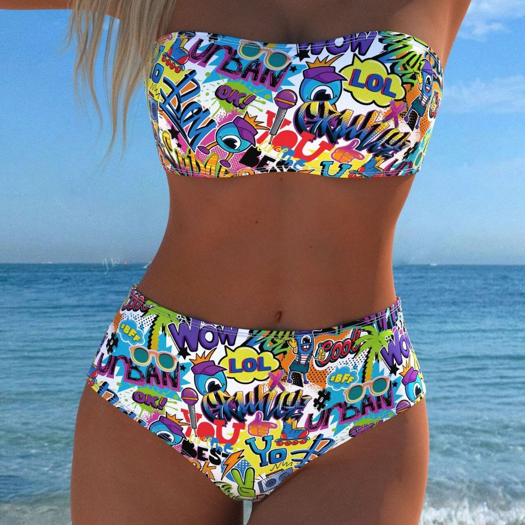 Damen Bikini-Set mit modernem Wickeldesign und lebhaftem Muster Drune