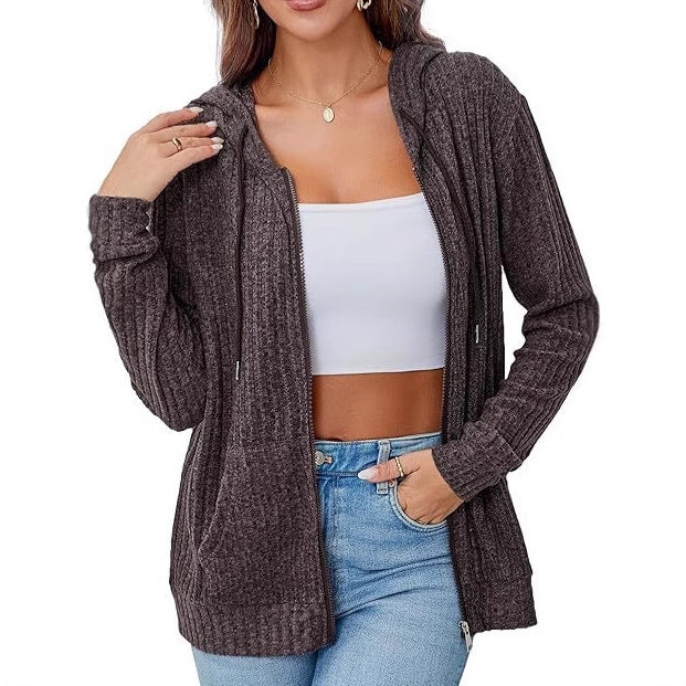Damen gemütlicher Strick-Hoodie mit Reißverschluss Drune