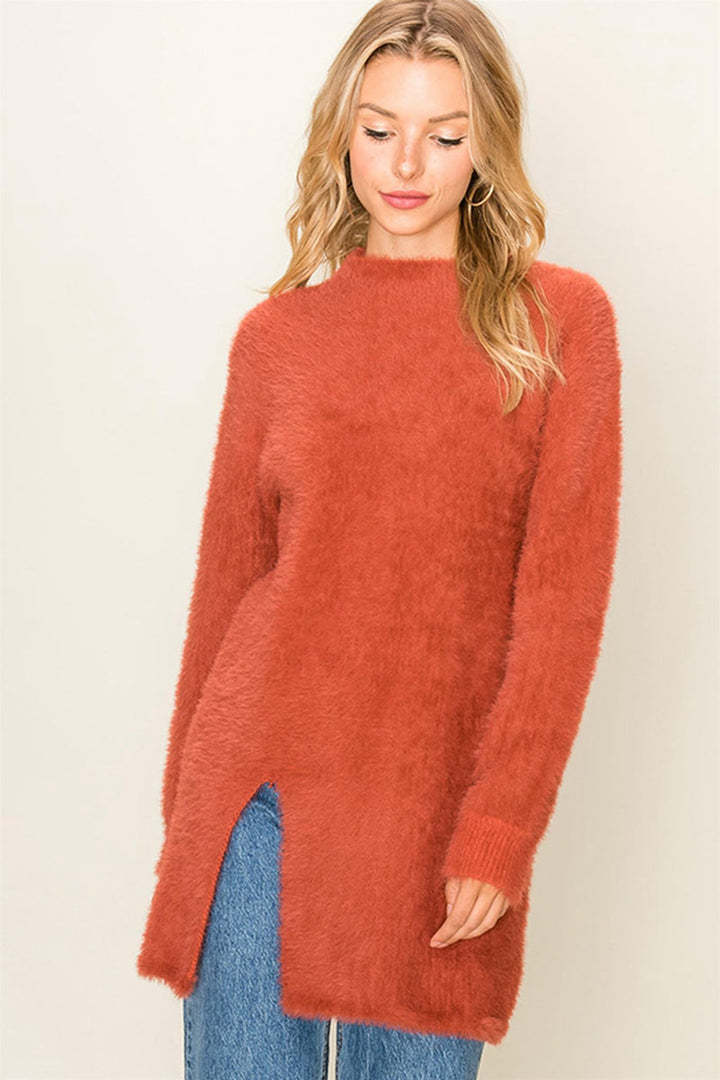 Damen Kuscheliger Longpullover mit seitlichen Schlitzen und weichem Material Drune