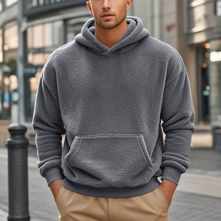 Herren Hoodie aus kuscheligem Teddy-Fleece mit Kängurutasche und breiten Bündchen Drune