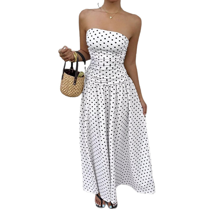 Damen Maxikleid mit trägerlosem Design und Punktmuster Drune