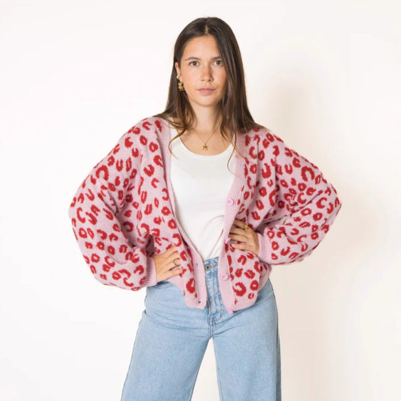 Damen lässiger Strickcardigan mit elegantem Leopardenmuster Drune