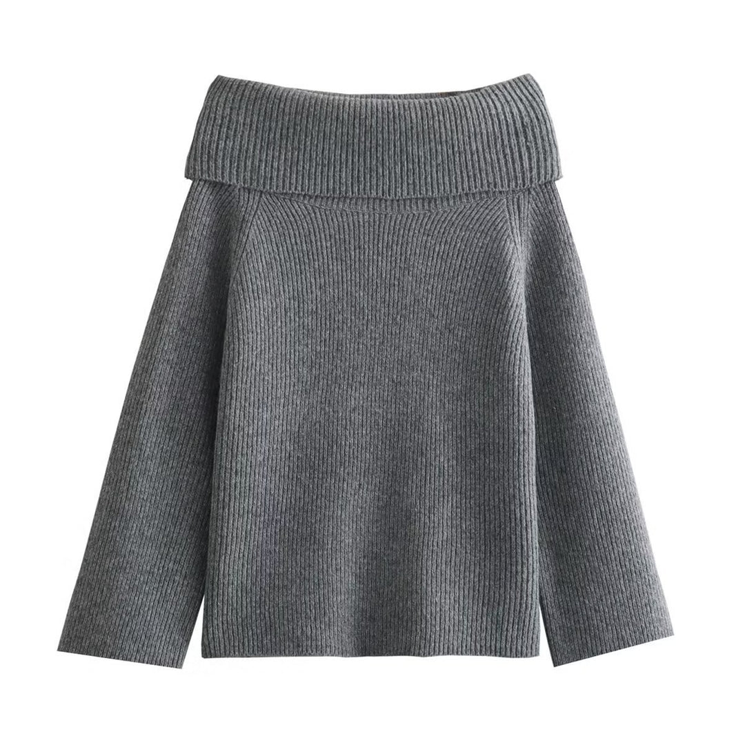Damen nan oversize schulterfreier Strickpullover mit breitem Umschlagkragen und Rippstruktur Drune