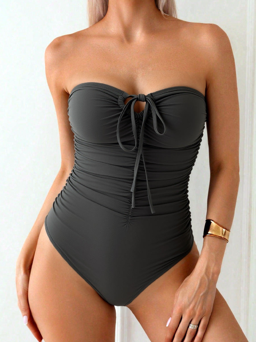 Damen Bandeau-Badeanzug mit Raffung und modischem Schlitz Drune