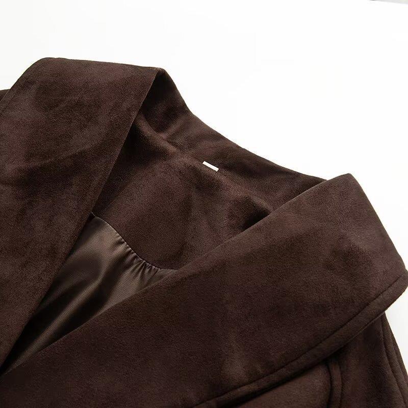 Damen elegante Jacke mit Taillengürtel und modernem Kragen Drune