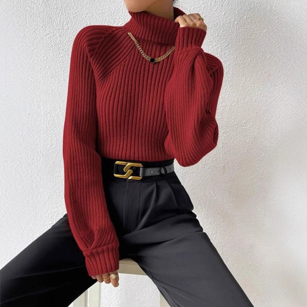 Damen figurbetonter Pullover mit Rippstruktur und Stehkragen Drune