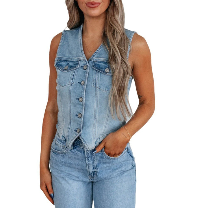 Damen Jeansweste mit Knopfleiste und praktischen Taschen Drune
