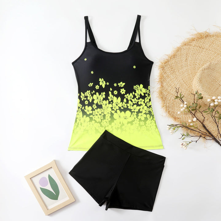 Damen Sportliches Tankini-Set mit floralem Oberteil und Shorts Drune