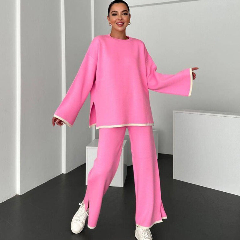 Damen lässiges Lounge-Set mit weitem Oberteil und stylishen Schlitzhosen Drune