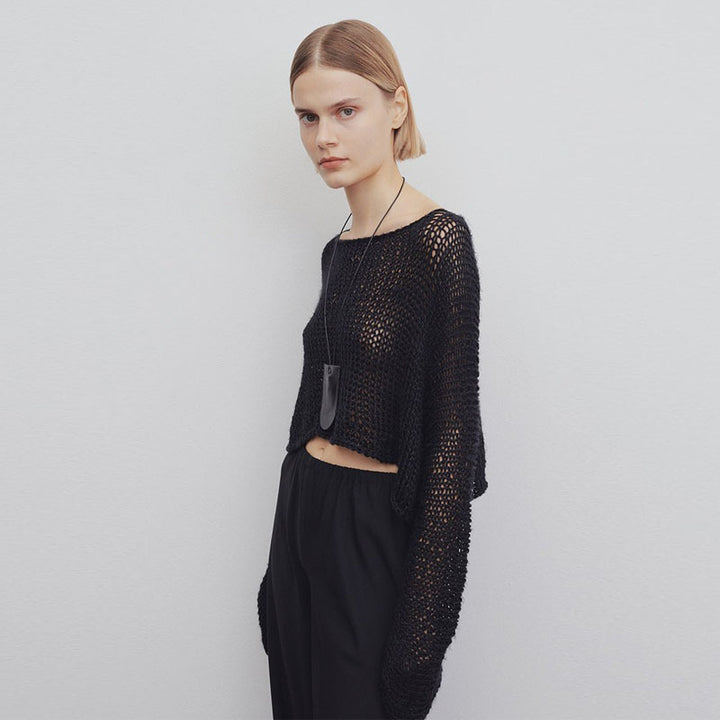 Damen lässiger Cropped-Strickpullover mit weitem Schnitt Drune